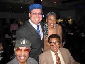 Jazzmobile House Band Music Director Isaac ben Ayala with Judges: Charanee Wade, Grady Tate (Left) and Dr. Billy Taylor (Right)